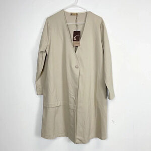 Karakorum Long Jacket Womens Size Large XL Tan Khaki Button Closure